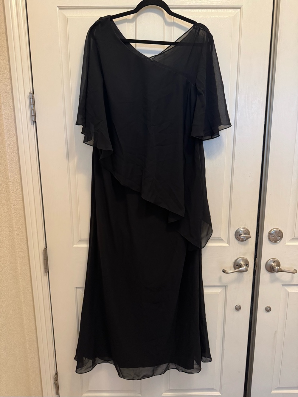 Black Chiffon Maxi Dress with Draped Overlay